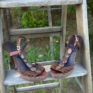 Vince Camuto Minka Navajo Brown woven high heels